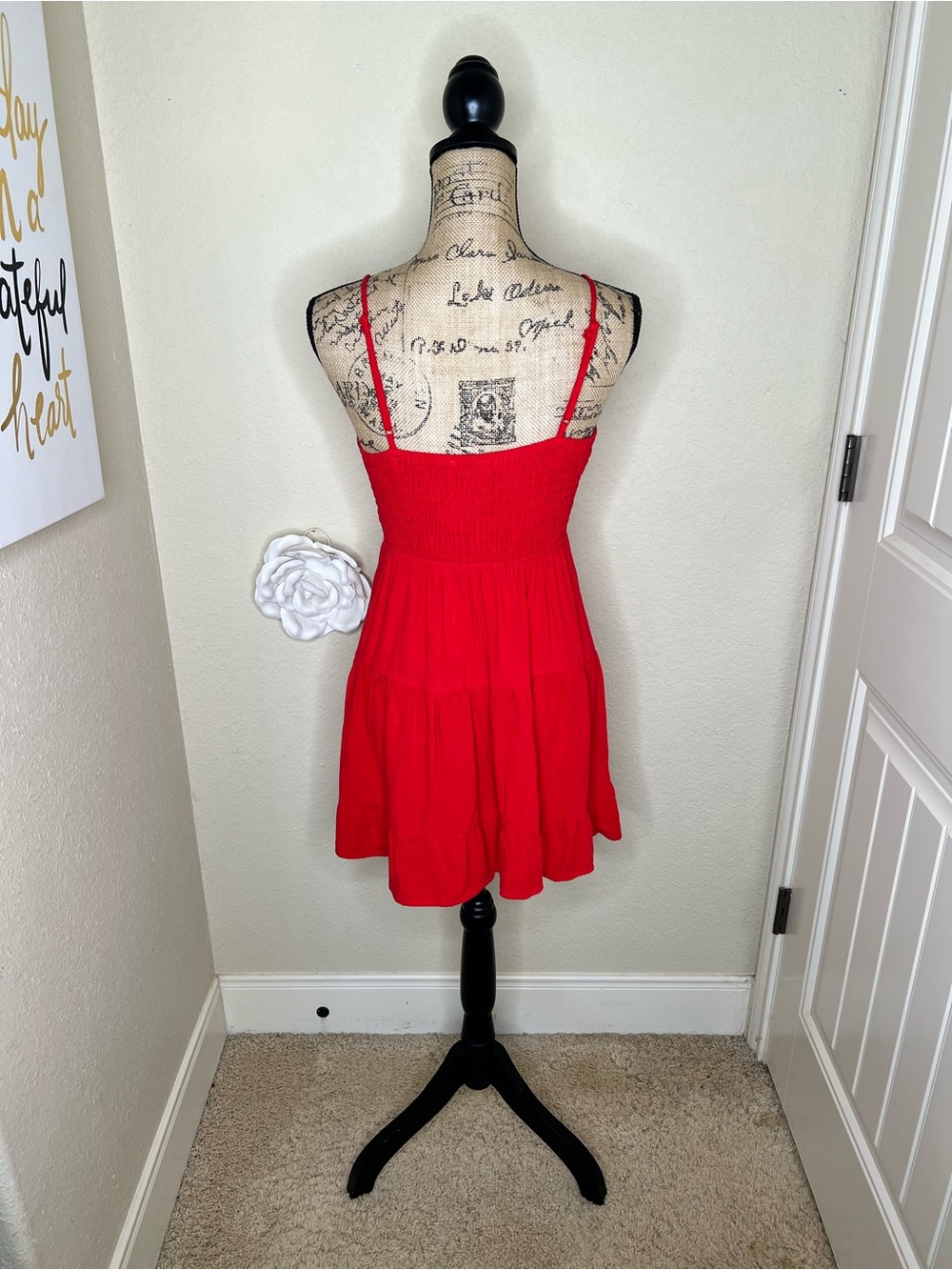 NTM: Morceau Los Angeles Red Linen Blend Tiered Mini Dress Smocked Back M - Picture 9 of 16